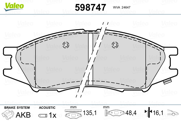 VALEO 598747 Kit pastiglie freno, Freno a disco