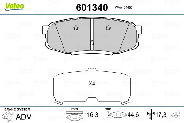 VALEO 601340 Kit pastiglie freno, Freno a disco