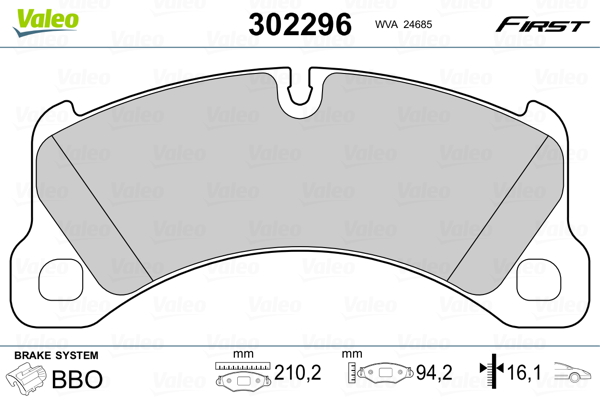 VALEO 302296 Kit pastiglie freno, Freno a disco