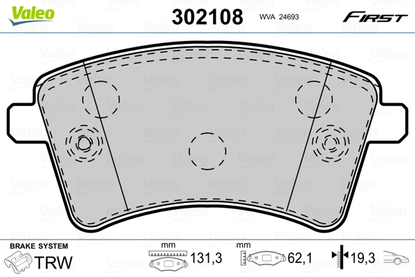 VALEO 302108 Kit pastiglie freno, Freno a disco