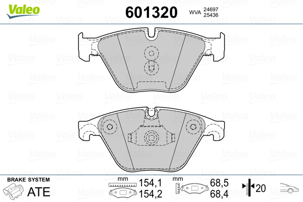 VALEO 601320 Kit pastiglie freno, Freno a disco