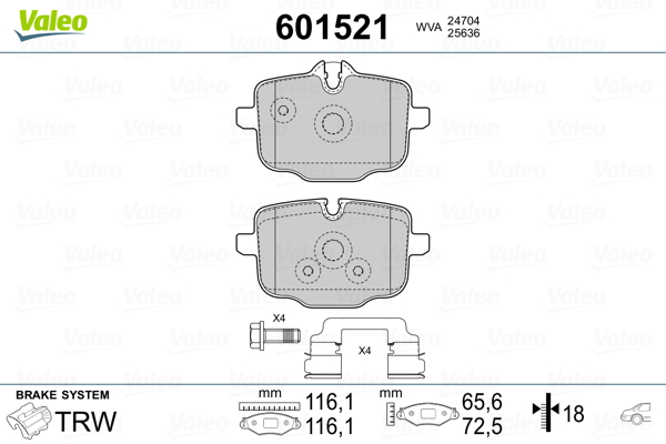 VALEO 601521 Kit pastiglie freno, Freno a disco