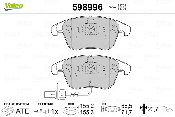 VALEO 598996 Kit pastiglie freno, Freno a disco