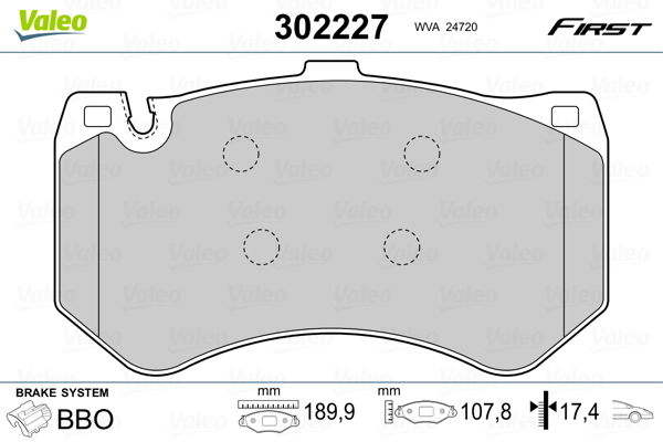 VALEO 302227 Kit pastiglie freno, Freno a disco