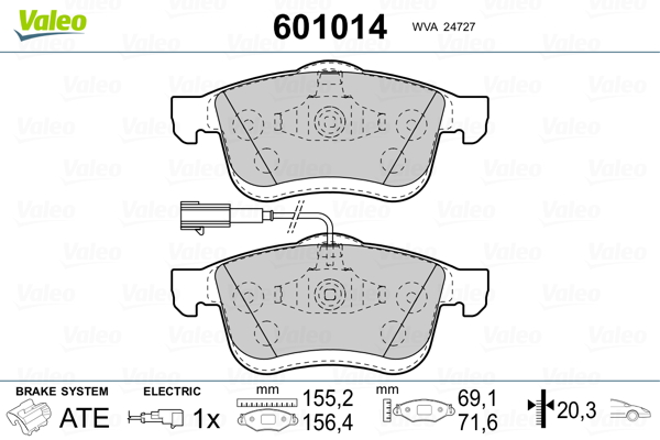 VALEO 601014 Kit pastiglie freno, Freno a disco