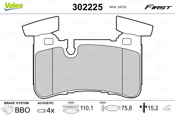 VALEO 302225 Kit pastiglie freno, Freno a disco