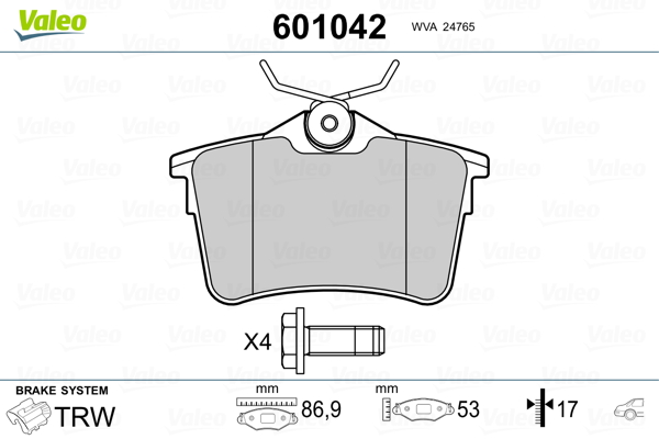 VALEO 601042 Kit pastiglie freno, Freno a disco