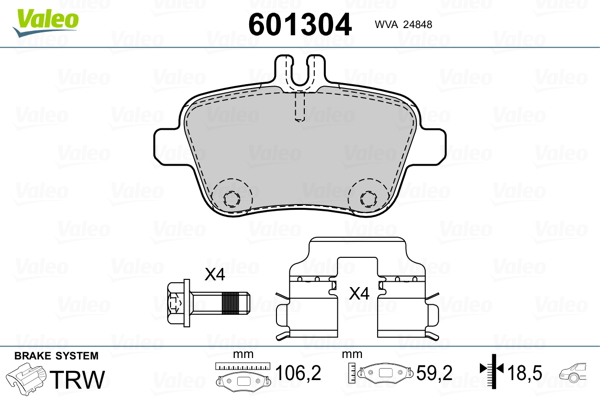 VALEO 601304 Kit pastiglie freno, Freno a disco