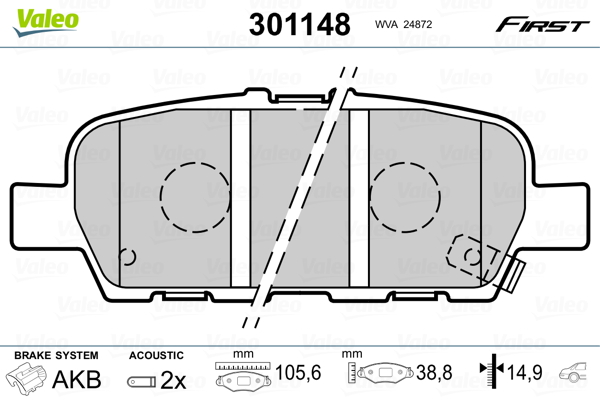 VALEO 301148 Kit pastiglie freno, Freno a disco