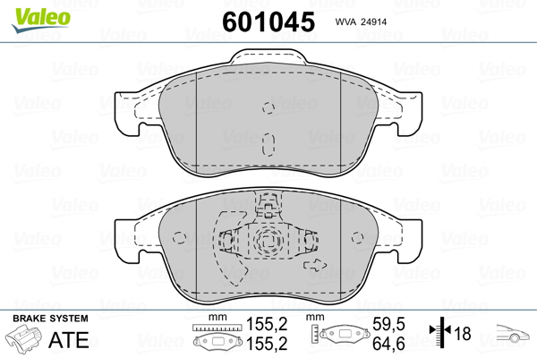 VALEO 601045 Kit pastiglie freno, Freno a disco