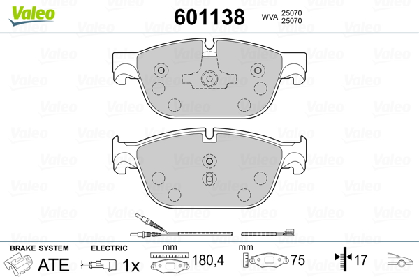 VALEO 601138 Kit pastiglie freno, Freno a disco