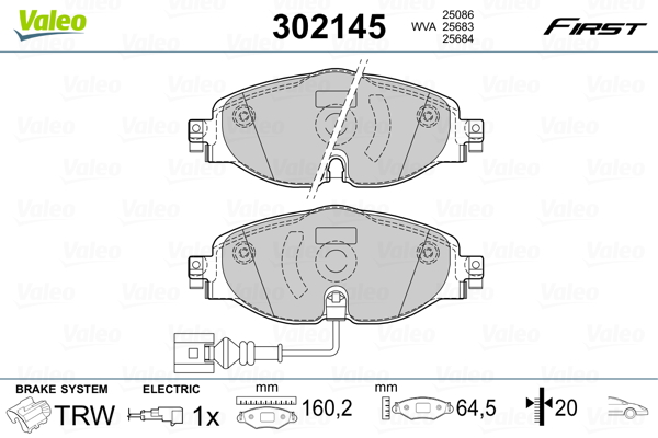 VALEO 302145 Kit pastiglie freno, Freno a disco