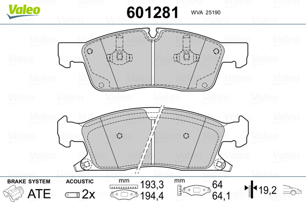 VALEO 601281 Kit pastiglie freno, Freno a disco