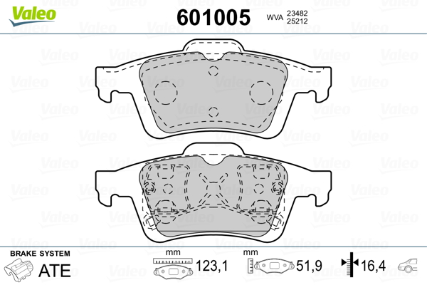 VALEO 601005 Kit pastiglie freno, Freno a disco