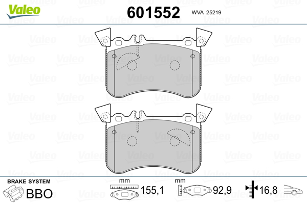 VALEO 601552 Kit pastiglie freno, Freno a disco