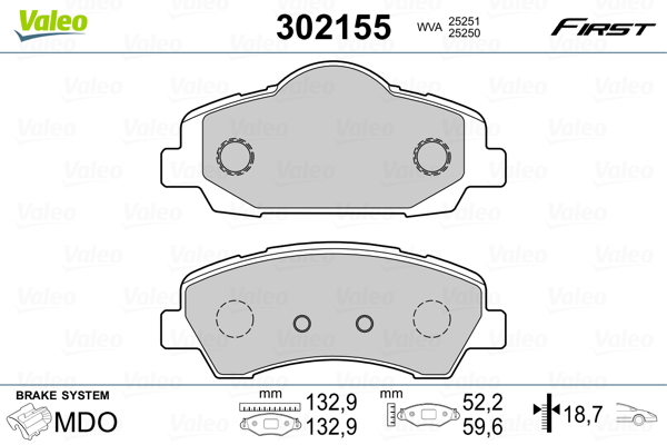 VALEO 302155 Kit pastiglie freno, Freno a disco