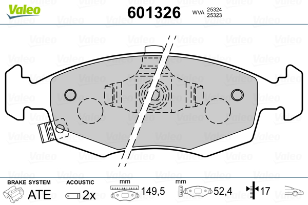 VALEO 601326 Kit pastiglie freno, Freno a disco