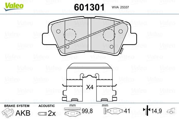 VALEO 601301 Kit pastiglie freno, Freno a disco