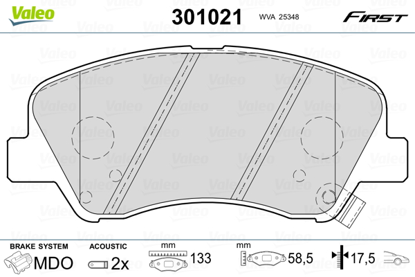 VALEO 301021 Kit pastiglie freno, Freno a disco