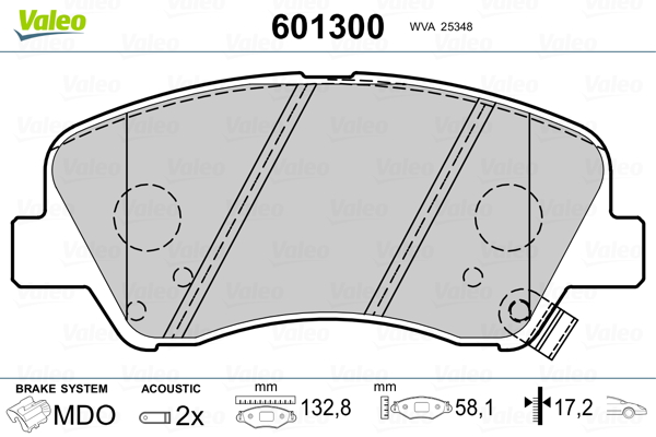 VALEO 601300 Kit pastiglie freno, Freno a disco