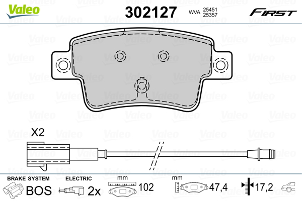 VALEO 302127 Kit pastiglie freno, Freno a disco