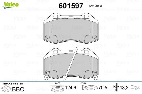 VALEO 601597 Kit pastiglie freno, Freno a disco