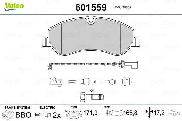 VALEO 601559 Kit pastiglie freno, Freno a disco