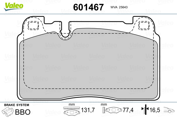 VALEO 601467 Kit pastiglie freno, Freno a disco