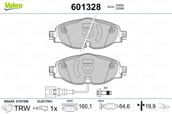 VALEO 601328 Kit pastiglie freno, Freno a disco