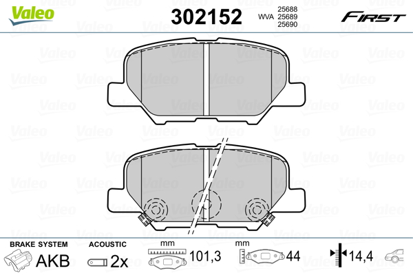 VALEO 302152 Kit pastiglie freno, Freno a disco