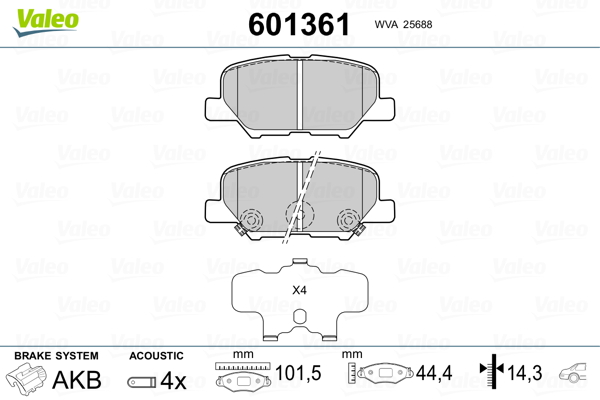 VALEO 601361 Kit pastiglie freno, Freno a disco