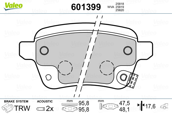 VALEO 601399 Kit pastiglie freno, Freno a disco