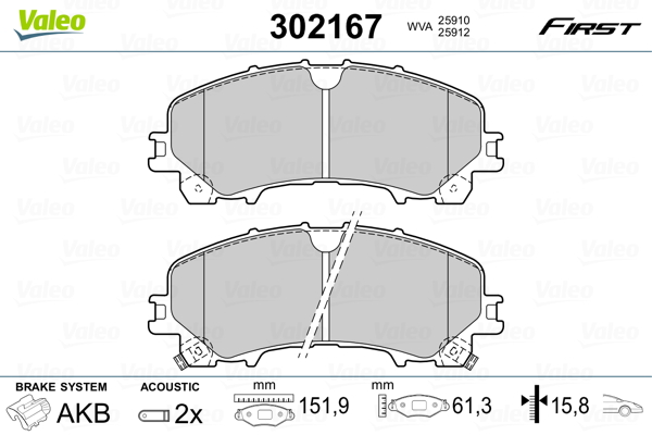 VALEO 302167 Kit pastiglie freno, Freno a disco