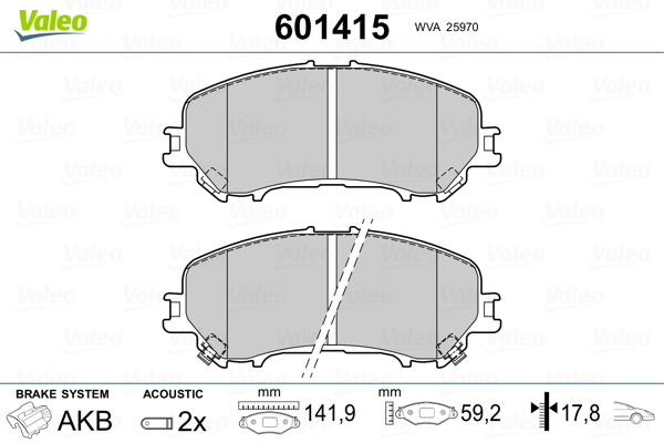 VALEO 601415 Kit pastiglie freno, Freno a disco