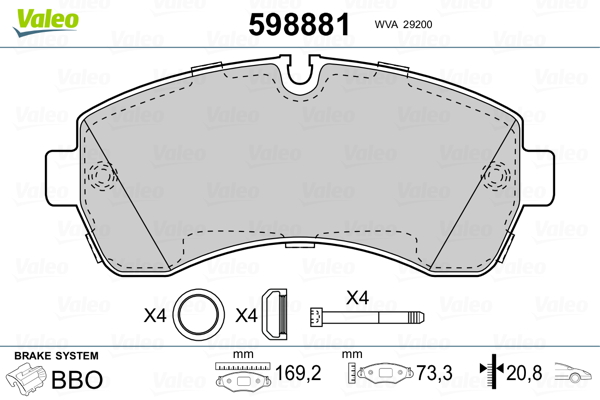 VALEO 598881 Kit pastiglie freno, Freno a disco