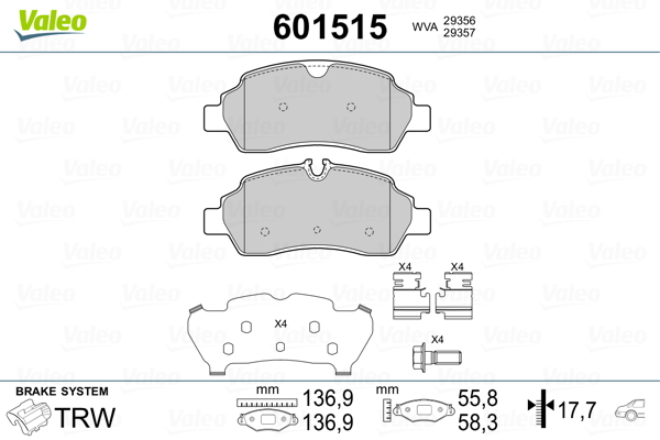 VALEO 601515 Kit pastiglie freno, Freno a disco