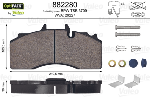 VALEO 882280 Kit pastiglie freno, Freno a disco-Kit pastiglie freno, Freno a disco-Ricambi Euro