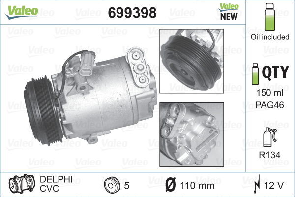 VALEO 699398 VALEO CORE-FLEX Compressor, air conditioning