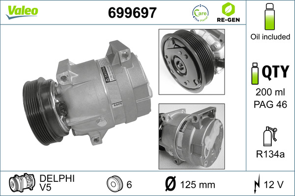 VALEO 699697 VALEO RE-GEN REMANUFACTURED Compressor, air conditioning