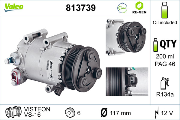 VALEO 813739 VALEO RE-GEN REMANUFACTURED Compressor, air conditioning