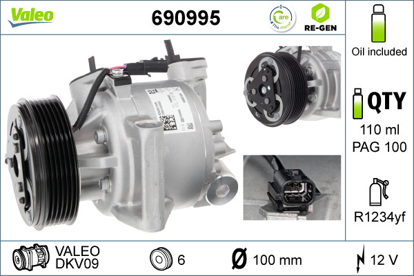 VALEO 690995 VALEO RE-GEN REMANUFACTURED Compressor, air conditioning