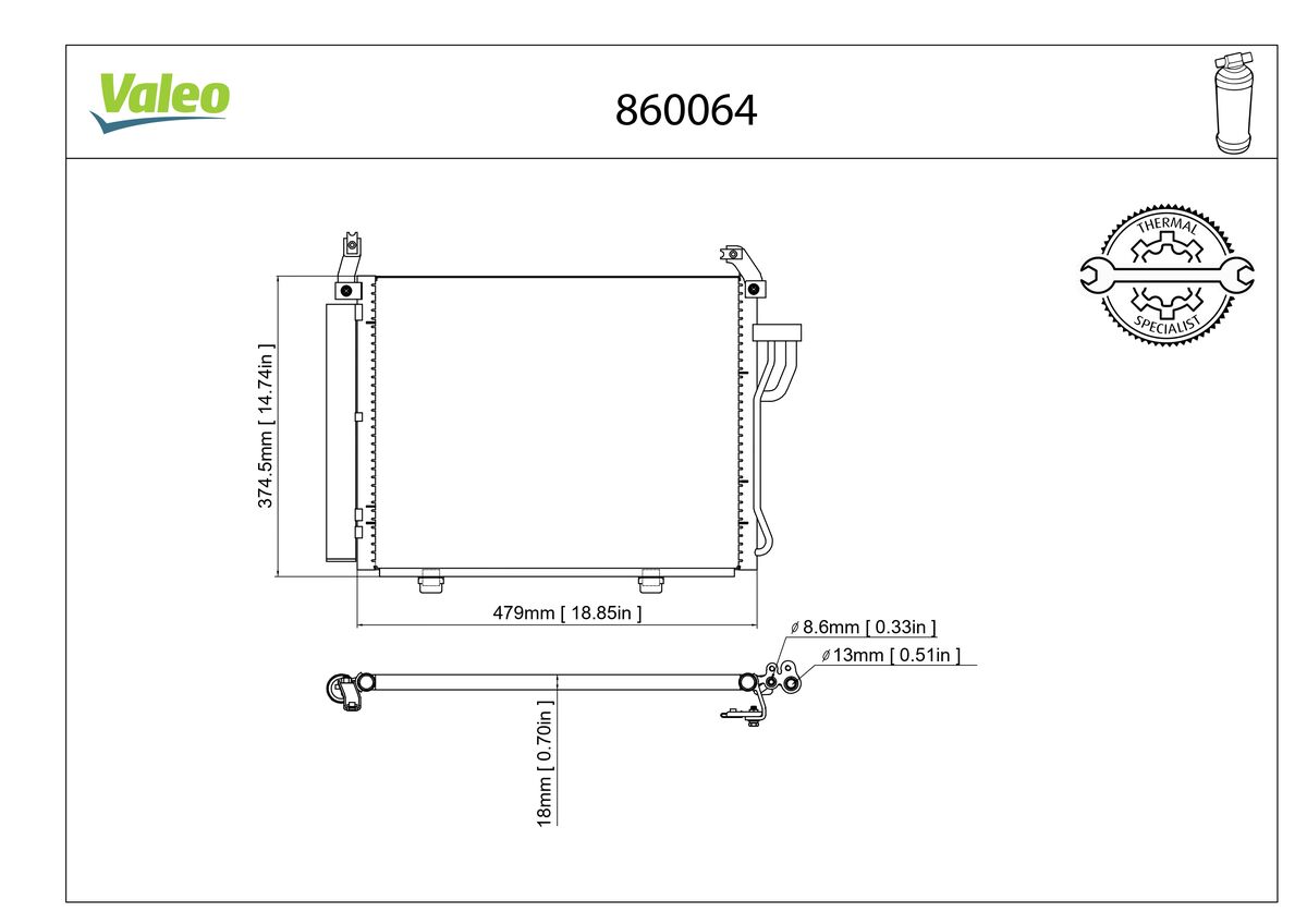 VALEO 860064 Συμπυκνωτής, σύστ. κλιματισμού for HYUNDAI