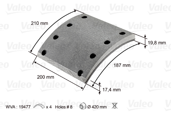 VALEO 219802 Kit materiale d'attrito, Freno a tamburo
