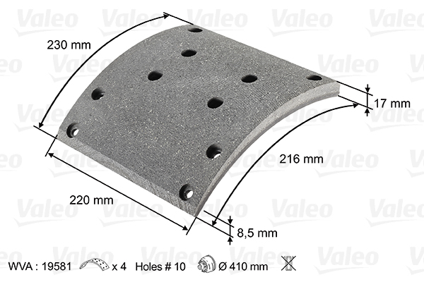 VALEO 219800 Kit materiale d'attrito, Freno a tamburo-Kit materiale d'attrito, Freno a tamburo-Ricambi Euro