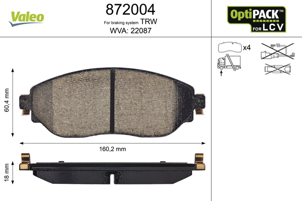 VALEO 872004 Kit pastiglie...