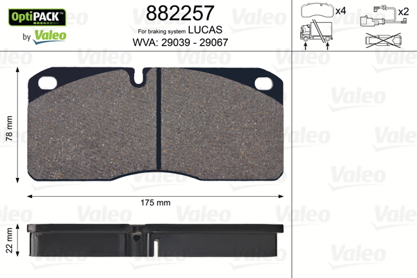 VALEO 882257 Kit pastiglie freno, Freno a disco