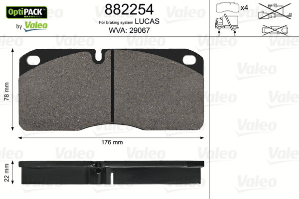 VALEO 882254 Kit pastiglie freno, Freno a disco-Kit pastiglie freno, Freno a disco-Ricambi Euro