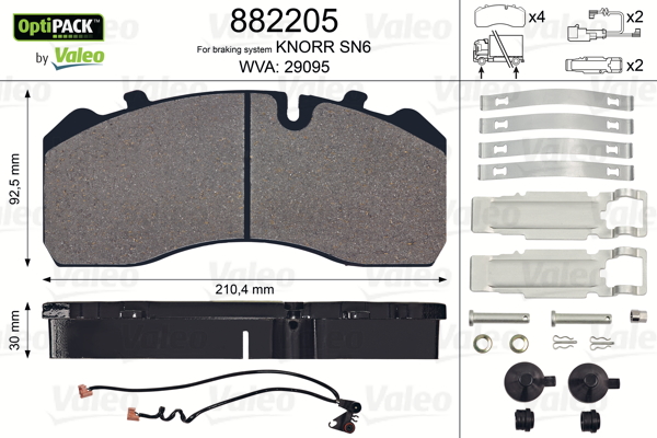 VALEO 882205 Kit pastiglie freno, Freno a disco