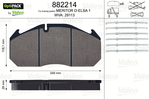 VALEO 882214 Kit pastiglie freno, Freno a disco