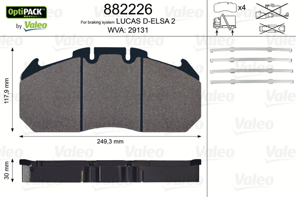 VALEO 882226 Kit pastiglie freno, Freno a disco